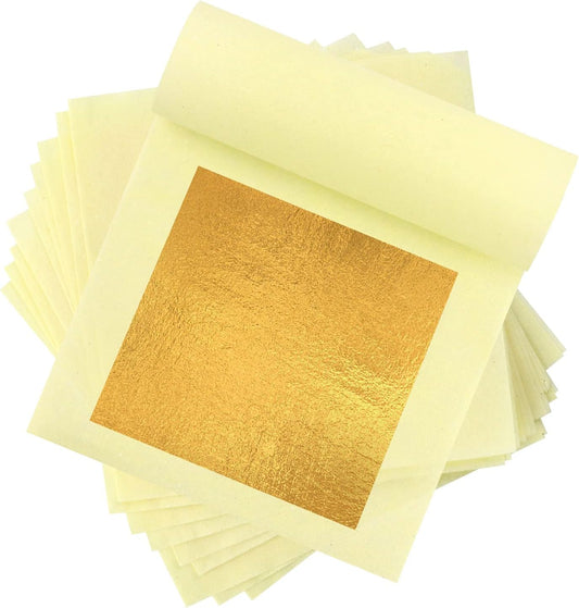 24 Karat Echte Blattgold, 10 Blatt Echte Blattgold Essbar Flocken Für Basteln, Lebensmittel, Kuchen, Backen, Torten Dekorfolie, 4,33 X 4,33 Cm