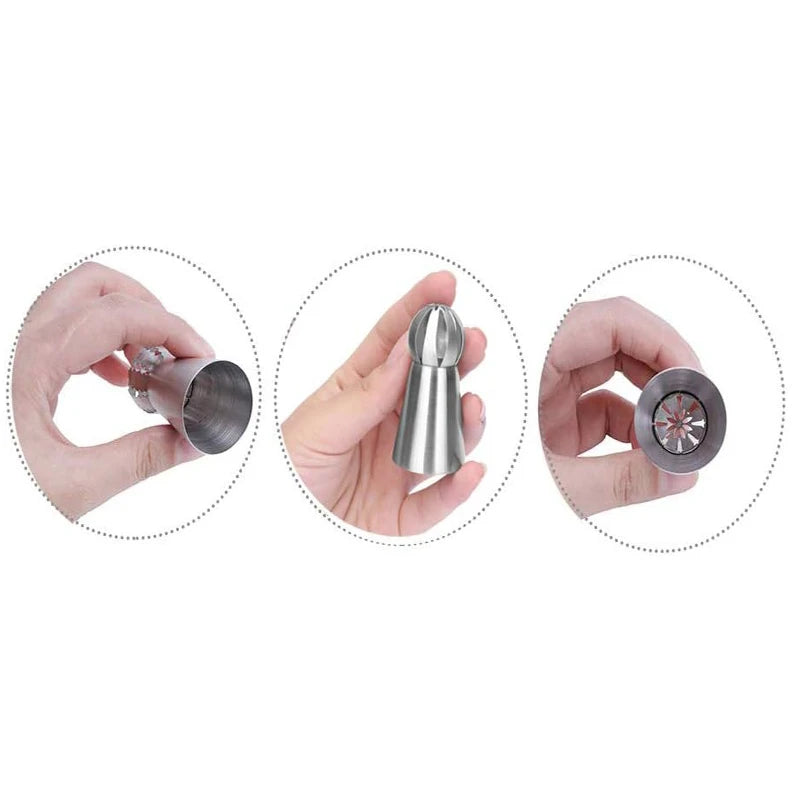 3Pcs Russian Piping Tips Set Stainless Steel Pastry Nozzle Russian Ball Pastry Nozzles Icing Piping Nozzle Cake Decorating Tool