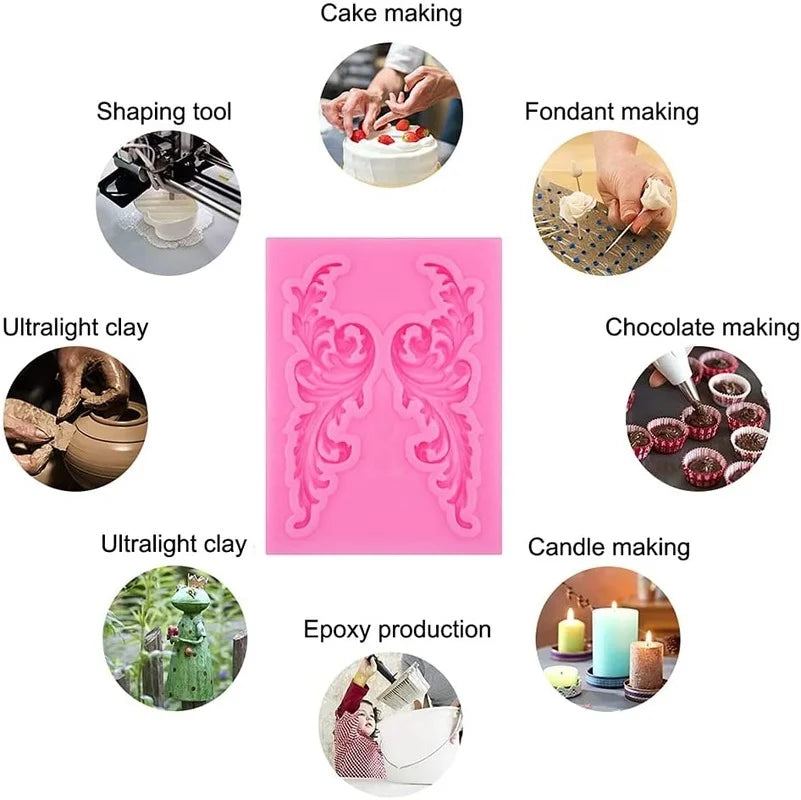 Baroque Grace Fondant Silicone Mold Embossed Flower Lace Mold 3D Carved Decorative Cupcake Decoration Resin Molds