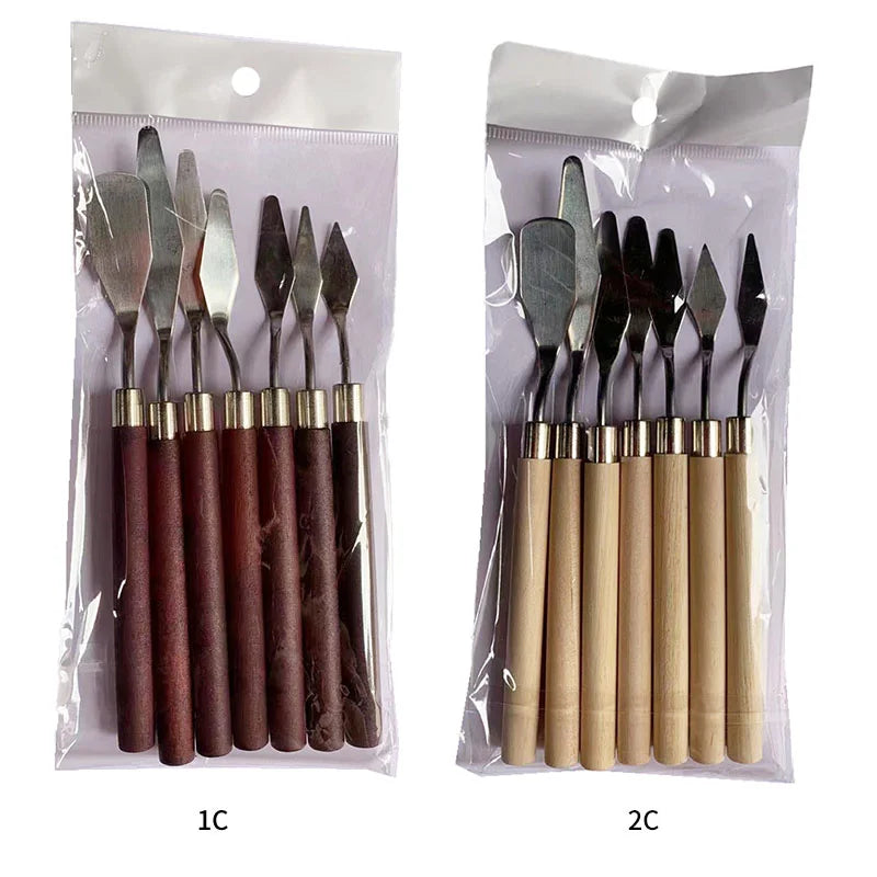 7Pcs/Set Stainless Steel Fondant Cake Spatula Cream Mixing Scraper Oil Painting Shovel Baking Pastry Tools Kitchen Accessories