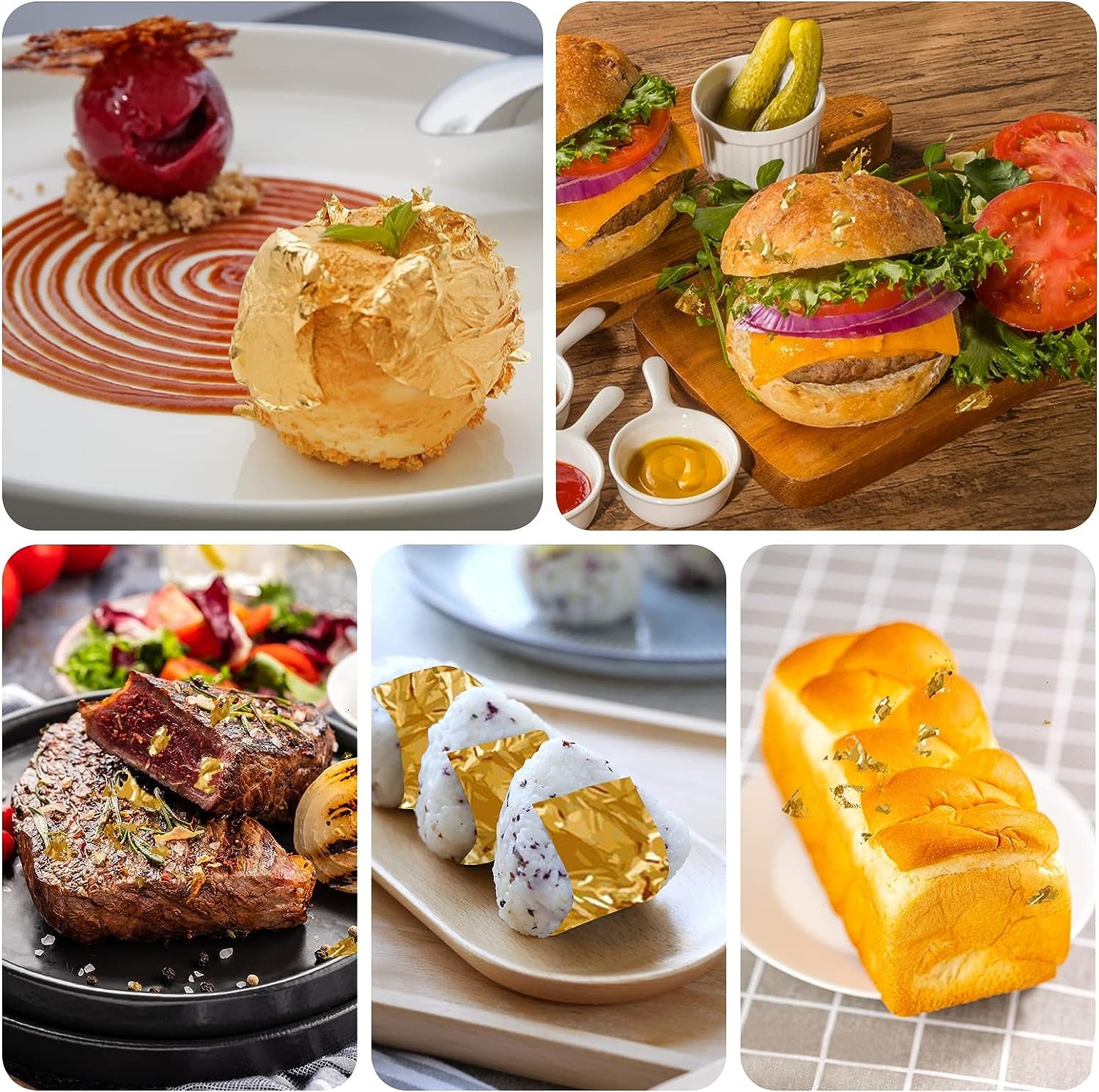 24 Karat Echte Blattgold, 10 Blatt Echte Blattgold Essbar Flocken Für Basteln, Lebensmittel, Kuchen, Backen, Torten Dekorfolie, 4,33 X 4,33 Cm