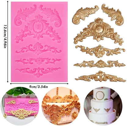 Baroque Grace Fondant Silicone Mold Embossed Flower Lace Mold 3D Carved Decorative Cupcake Decoration Resin Molds