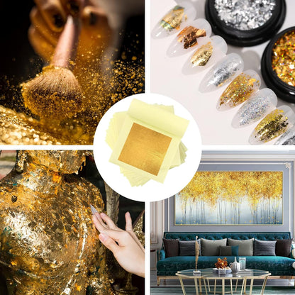 24 Karat Echte Blattgold, 10 Blatt Echte Blattgold Essbar Flocken Für Basteln, Lebensmittel, Kuchen, Backen, Torten Dekorfolie, 4,33 X 4,33 Cm