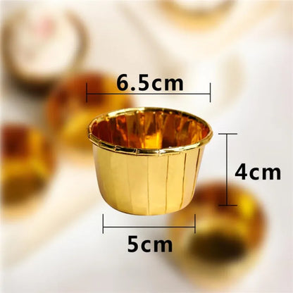 50PC Aluminum Foil Muffin Cupcake Paper Cups Gold Silver Cupcake Liner Baking Cups Tray Cases Wedding Caissettes Cupcake Wrapper