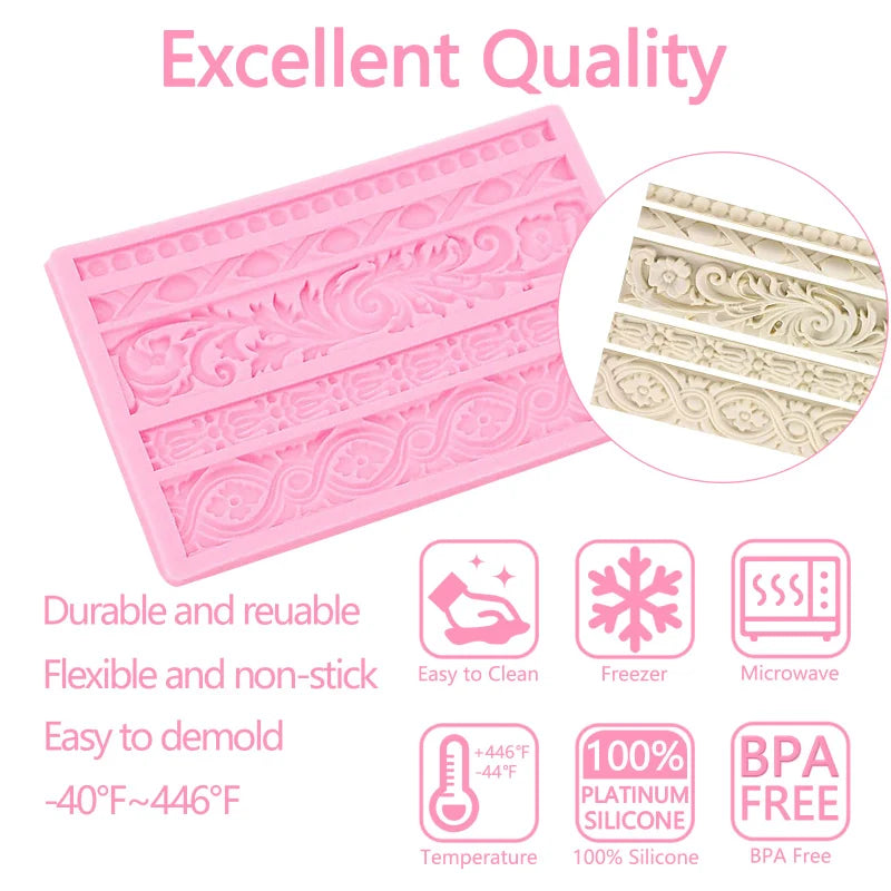 Baroque Grace Fondant Silicone Mold Embossed Flower Lace Mold 3D Carved Decorative Cupcake Decoration Resin Molds
