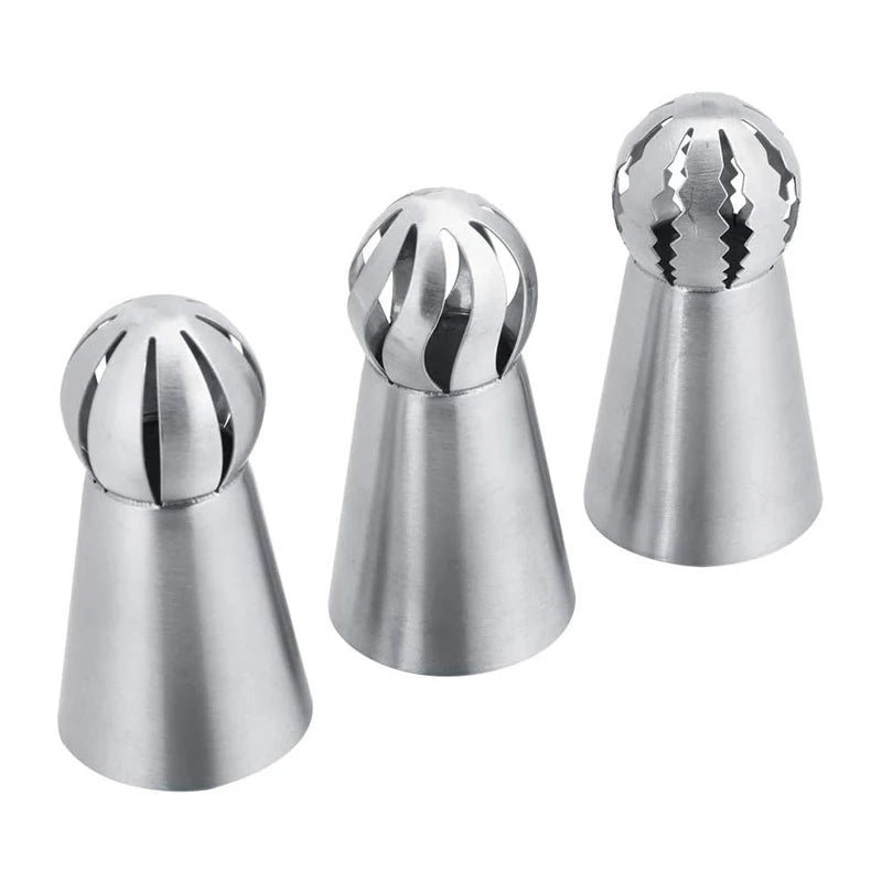 3Pcs Russian Piping Tips Set Stainless Steel Pastry Nozzle Russian Ball Pastry Nozzles Icing Piping Nozzle Cake Decorating Tool