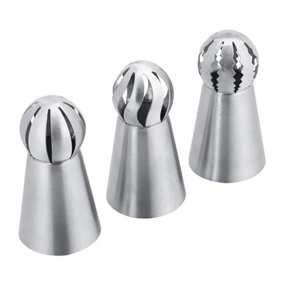 3Pcs Russian Piping Tips Set Stainless Steel Pastry Nozzle Russian Ball Pastry Nozzles Icing Piping Nozzle Cake Decorating Tool