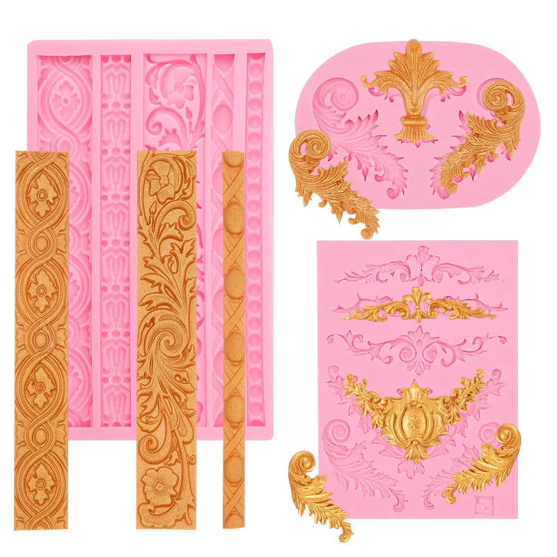 Baroque Grace Fondant Silicone Mold Embossed Flower Lace Mold 3D Carved Decorative Cupcake Decoration Resin Molds