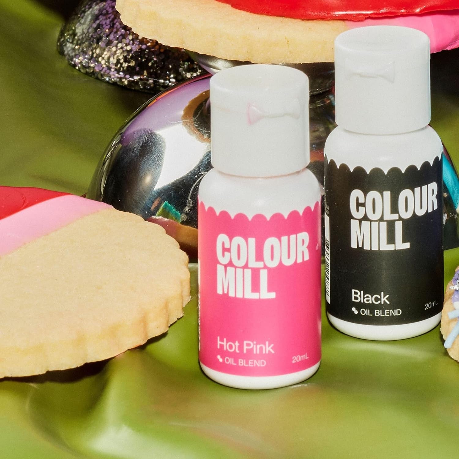 Oil Blend Kickstarter Lebensmittelfarben Auf Ölbasis - Lebensmittelfarben: Yellow, Orange, Red, Hot Pink, Baby Pink, Purple, Blac, Chocolate, Forest, Lime, Sky Blue, Royal - Set/12