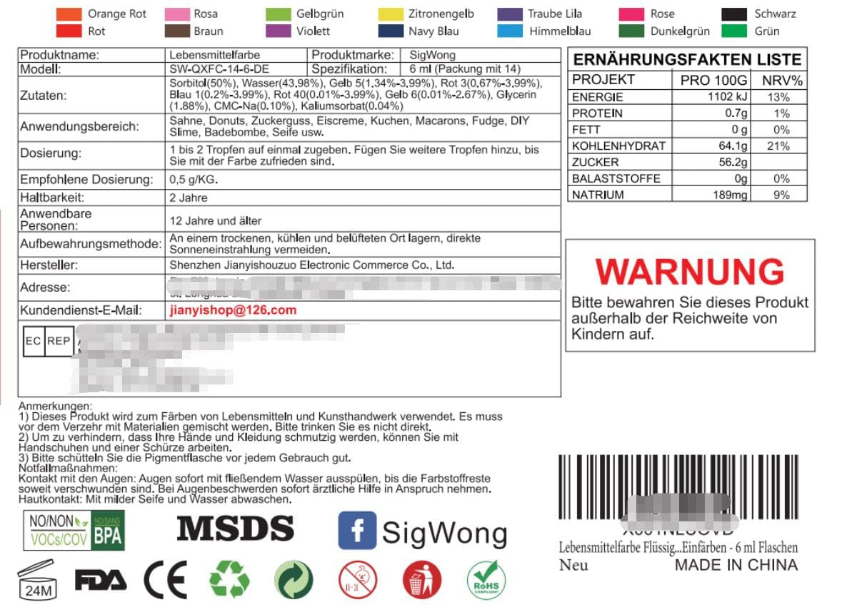 Lebensmittelfarbe Flüssige - 14 Farben Hochkonzentriert Lebensmittelfarbe Für Backen, Kekse, Fondant, Macaron,Diy Seifen, Kunsthandwerk Einfärben - 6 Ml Flaschen