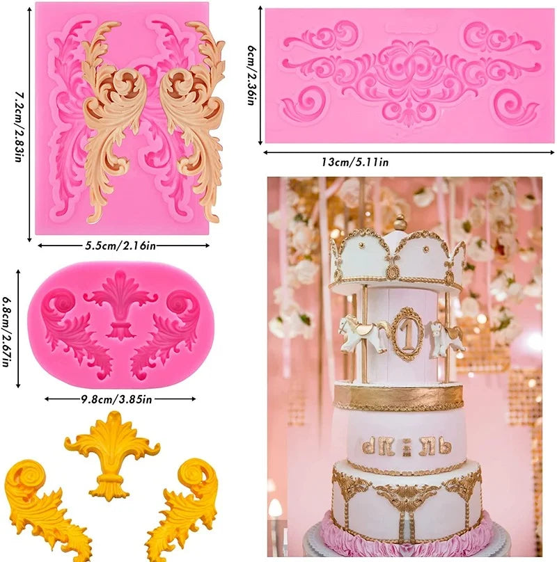 Baroque Grace Fondant Silicone Mold Embossed Flower Lace Mold 3D Carved Decorative Cupcake Decoration Resin Molds