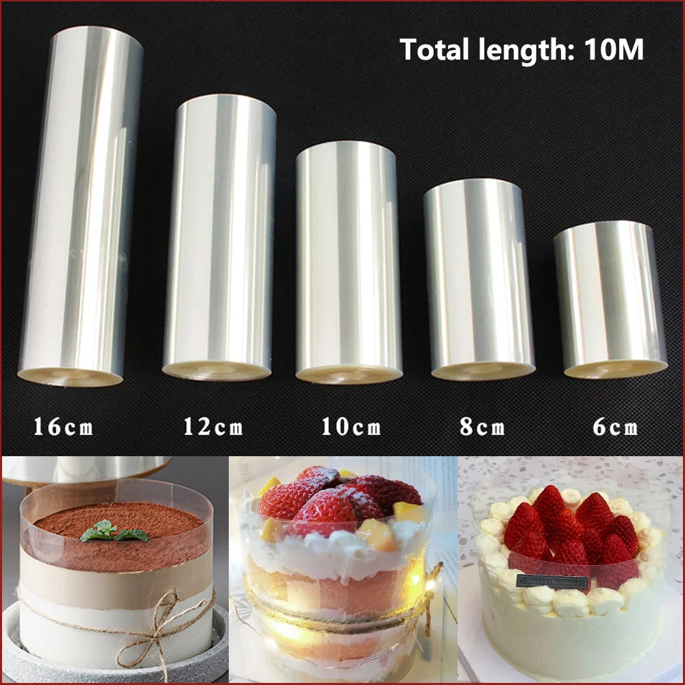 10M Transparent Cake Surround Film Mousse Cake Sheets Kitchen Bakeware Acetate Film for Cake Decor Surrounding Edge Cake Collar