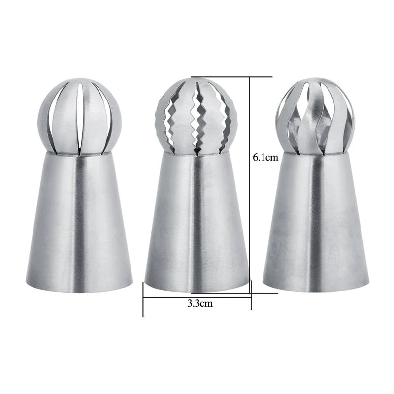 3Pcs Russian Piping Tips Set Stainless Steel Pastry Nozzle Russian Ball Pastry Nozzles Icing Piping Nozzle Cake Decorating Tool