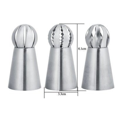 3Pcs Russian Piping Tips Set Stainless Steel Pastry Nozzle Russian Ball Pastry Nozzles Icing Piping Nozzle Cake Decorating Tool