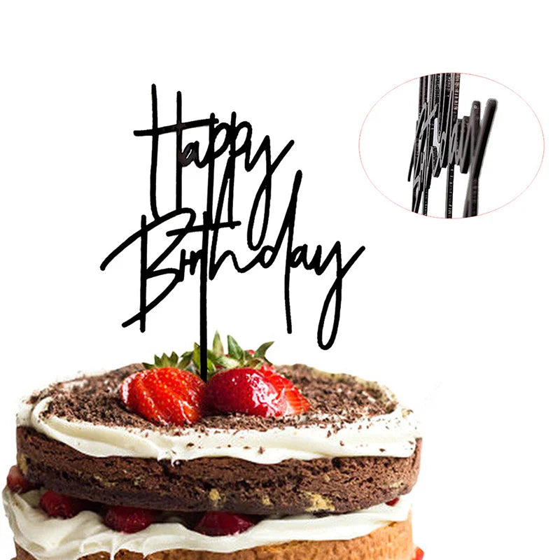 Happy Birthday Cake Topper schwarz, Acryl