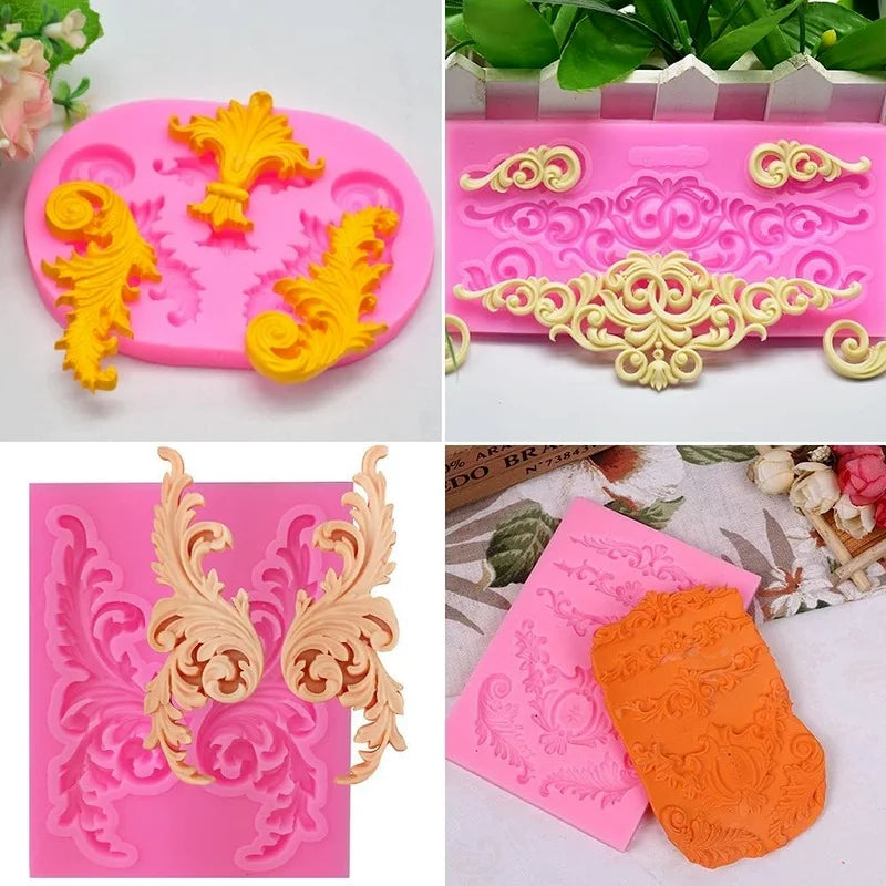 Baroque Grace Fondant Silicone Mold Embossed Flower Lace Mold 3D Carved Decorative Cupcake Decoration Resin Molds