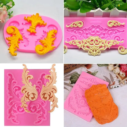 Baroque Grace Fondant Silicone Mold Embossed Flower Lace Mold 3D Carved Decorative Cupcake Decoration Resin Molds