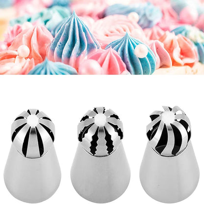 3Pcs Russian Piping Tips Set Stainless Steel Pastry Nozzle Russian Ball Pastry Nozzles Icing Piping Nozzle Cake Decorating Tool