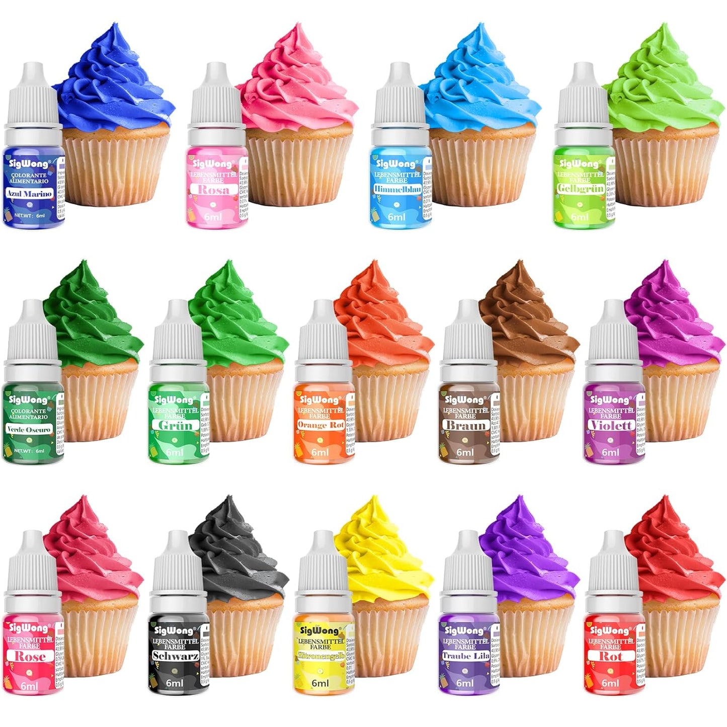 Lebensmittelfarbe Flüssige - 14 Farben Hochkonzentriert Lebensmittelfarbe Für Backen, Kekse, Fondant, Macaron,Diy Seifen, Kunsthandwerk Einfärben - 6 Ml Flaschen