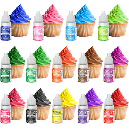 Lebensmittelfarbe Flüssige - 14 Farben Hochkonzentriert Lebensmittelfarbe Für Backen, Kekse, Fondant, Macaron,Diy Seifen, Kunsthandwerk Einfärben - 6 Ml Flaschen