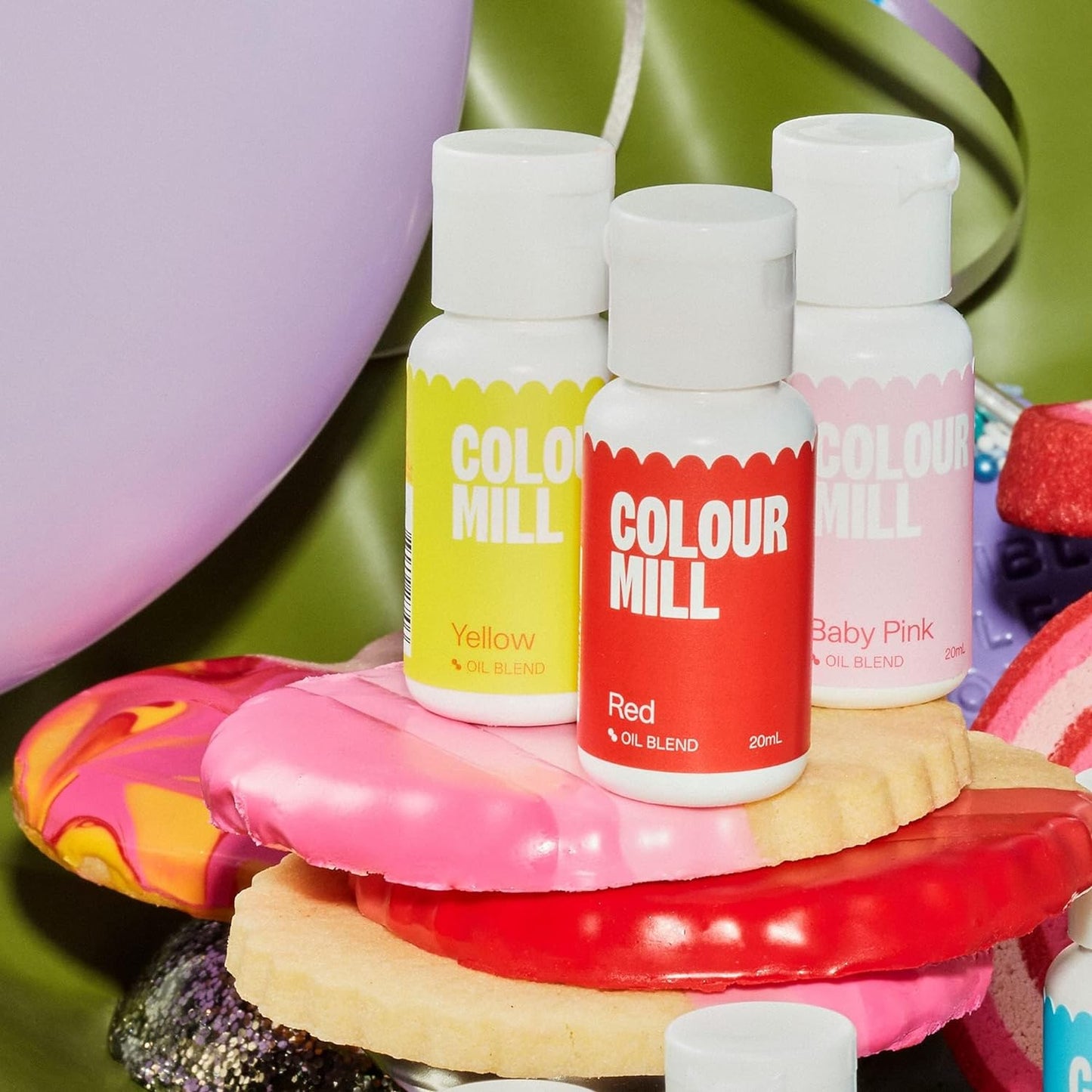 Oil Blend Kickstarter Lebensmittelfarben Auf Ölbasis - Lebensmittelfarben: Yellow, Orange, Red, Hot Pink, Baby Pink, Purple, Blac, Chocolate, Forest, Lime, Sky Blue, Royal - Set/12