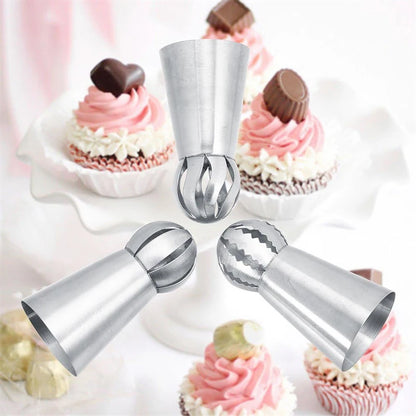 3Pcs Russian Piping Tips Set Stainless Steel Pastry Nozzle Russian Ball Pastry Nozzles Icing Piping Nozzle Cake Decorating Tool