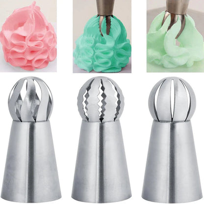 3Pcs Russian Piping Tips Set Stainless Steel Pastry Nozzle Russian Ball Pastry Nozzles Icing Piping Nozzle Cake Decorating Tool