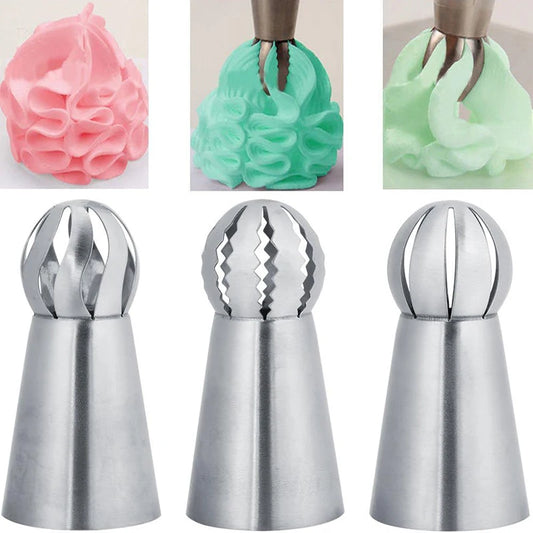 3Pcs Russian Piping Tips Set Stainless Steel Pastry Nozzle Russian Ball Pastry Nozzles Icing Piping Nozzle Cake Decorating Tool